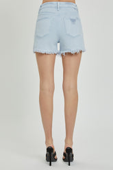 RISEN High Rise Distressed Denim Shorts - Trendy Summer Wardrobe Essential